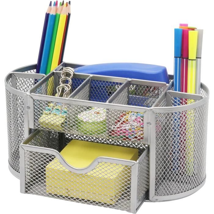 Porte-stylo Bureau En Cuir PU Pied-de-Poule - 15x10,9x7,1 Cm, 2 Compartiments - Accessoire Déco