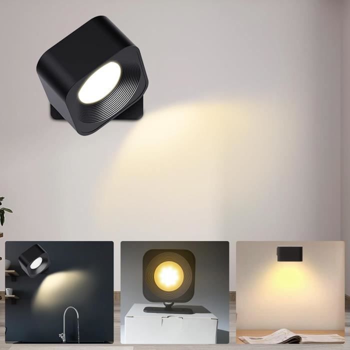 Koopala 1 Applique Murale LED Avec Pile Rechargeable, 3 Niveaux De Luminosité, Port De Charge USB, Rotation à 360°, Lampe Murale Sans Fil Pour La Lecture, Le Travail, L'étude, La Table De