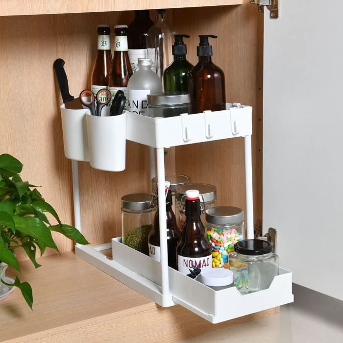 Organisateur De Cuisine à 2 Niveaux Rangement Sous évier Coulissant