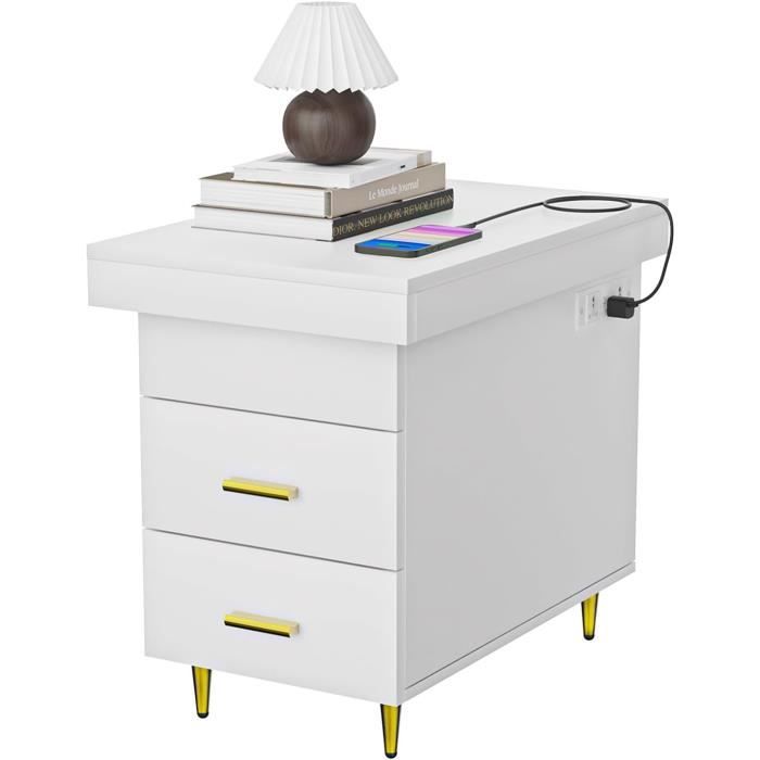 Table De Chevet Avec Chargeur USB Et LED | 3 Tiroirs, étagères Réglables | Meuble Nuit Multifonction Pour Chambre Ou Salon - 12