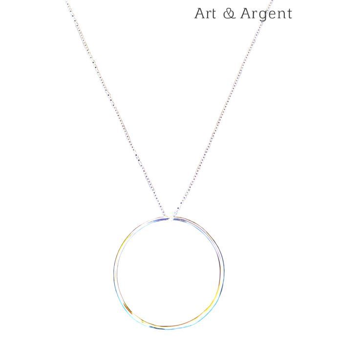 Collier Anneaux Ajourés Bleu Email - Chaîne Métal Fantaisie, Neuf Sans Emballage