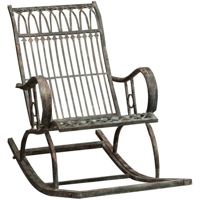 fauteuil à bascule en fer forgé finition rouille patinée l127xpr64xh90 cm