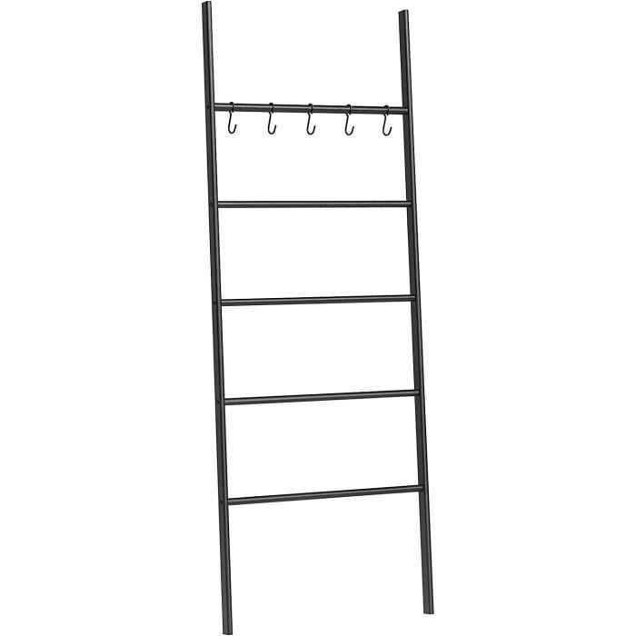 WENKO Loft Échelle Porte-serviettes De Style Industriel, Avec 5 Barreaux En Bambou Certifié FSC®, Cadre En Tube D'acier, Avec 2 Crochets Pour Accessoires, 43,5 X 162 X 2 Cm, Noir/naturel