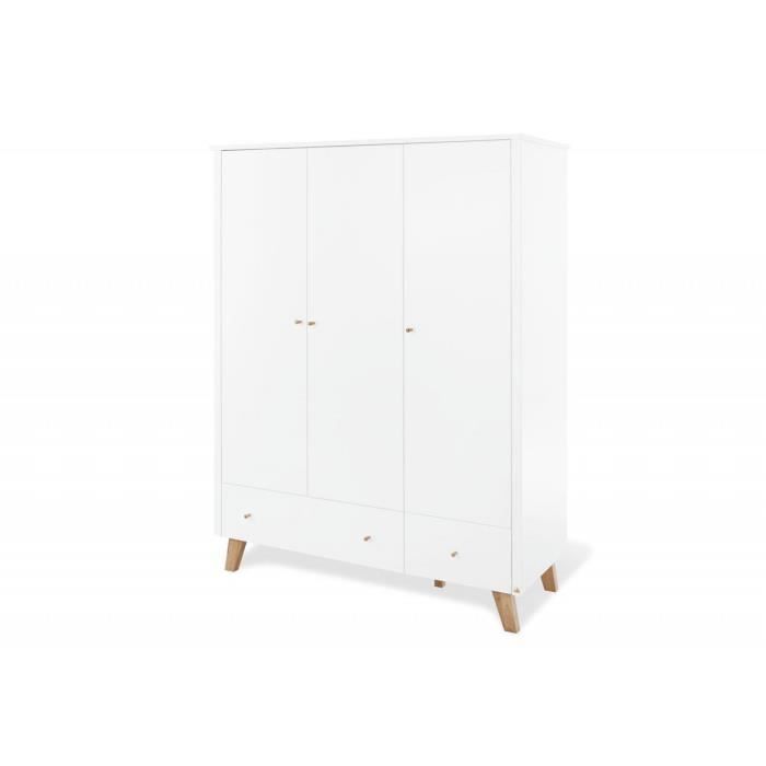 Armoire 3 Portes Et 2 Tiroirs En Mdf Blanc Avec Pieds Scandinave