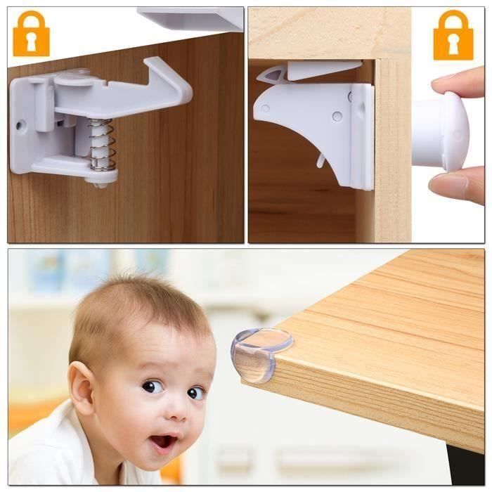 Decdeal Bloque Porte S/écurit/é des Enfants Armoire Serrures Adh/ésif sans Per/çage B/éb/é /Épreuvage Sangle R/églable Serrure Double Action Multi-Usage Loquets pour Tiroirs Placards Commode R/éfrig/&eac