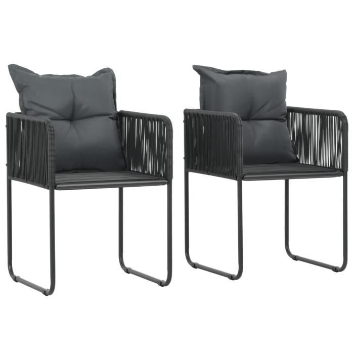 pop -2684lot de 2 chaises de jardin fauteuils de jardin chaises de camping ergonomiqueavec oreillers résine tressée noir