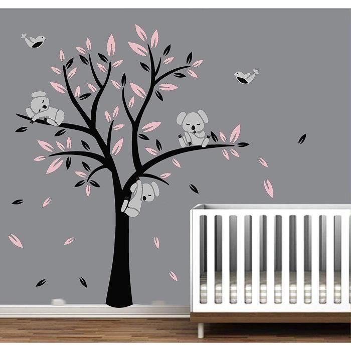 Stickers Muraux Pour Bebe Mignon Oiseaux Koalas Mur Art Decoration De Chambre Bebe Black Pink Cdiscount Maison