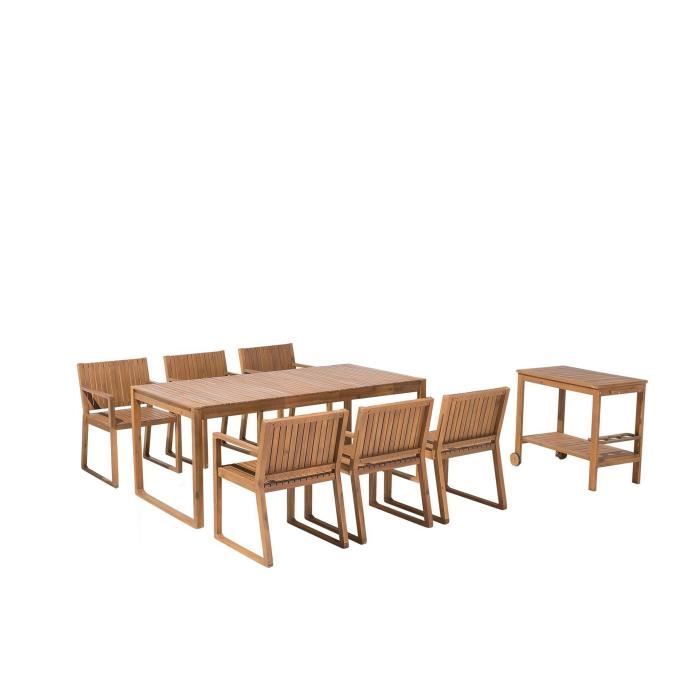 Ensemble De Jardin En Bois Avec 6 Chaises Et Table A Roulette