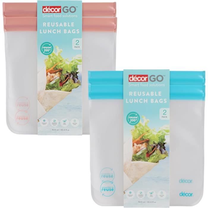 Lot De 6 Sacs De Conservation Réutilisables - 4x900ml + 2x450ml - Pour Congélation, Sandwich, Fruits