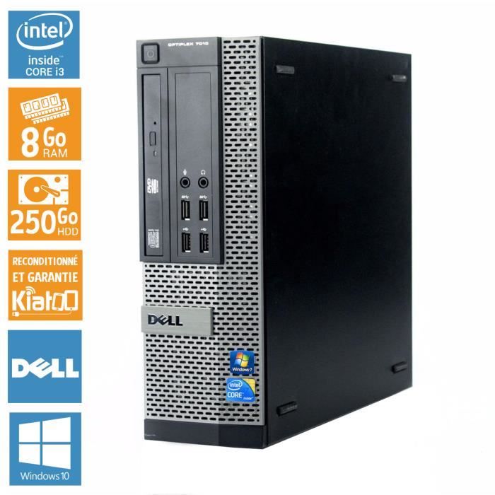 Dell - PC de Bureau Optiplex 390 - Intel Core i3 - RAM 8Go - Stockage 250Go - Windows 10 - Reconditionné - Dell