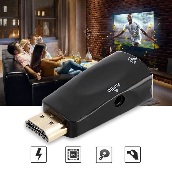 Adaptateur HDMI Vers VGA Avec Sortie Audio 3.5 Mm - Conversion Numérique/analogique - Plug & Play Pour PC, Projecteur, Moniteur - 8