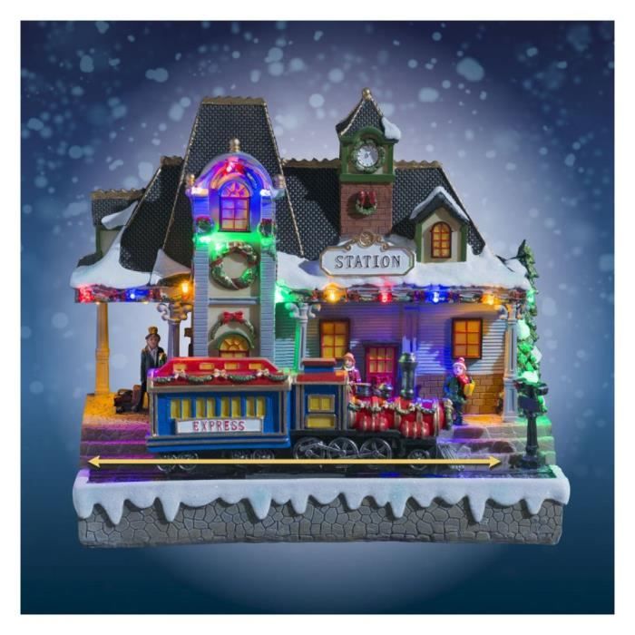 VILLAGE NOEL GARE ET TRAIN ANIME LUMINEUX Cdiscount Maison