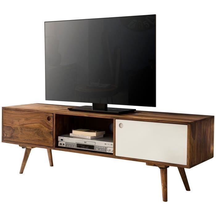 finebuy meuble tv bois massif 140x45x35cm lowboard tv commode étagère télévision [blanc]