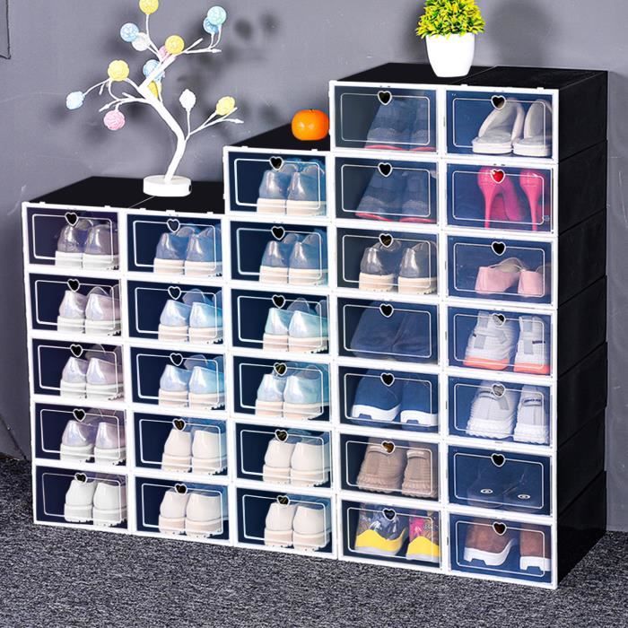 20 boîtes de rangement de chaussures, organisateur de chaussures empilable en plastique, étagère à chaussures pliante