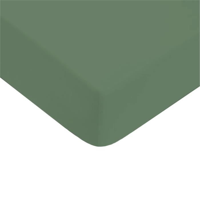 Drap housse uni en coton 57 fils eucalyptus 160x200cm