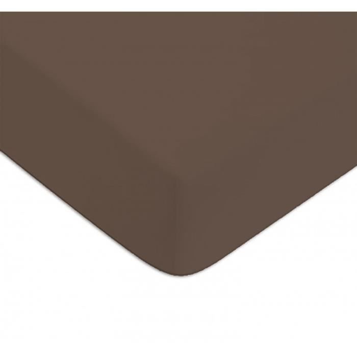 Drap housse en coton 57 fils uni bonnet 25cm taupe 90x200cm