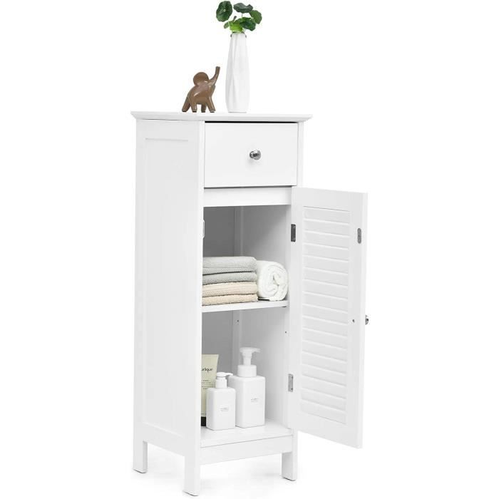 Colonne De Salle De Bain 2 Portes Et 1 Tiroir, 40 X 30 X 165 Cm, Blanc