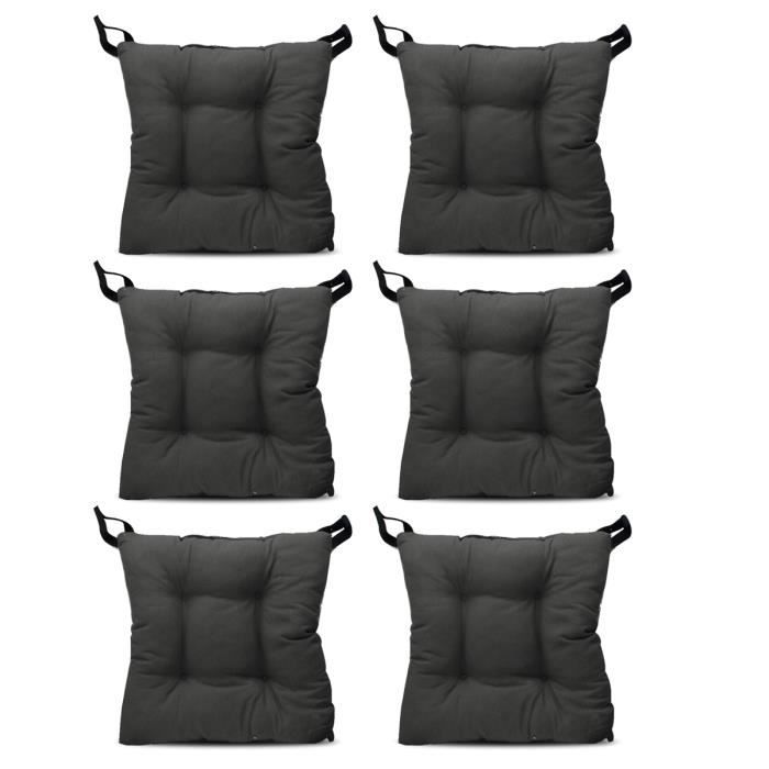 Coussin de chaise - JUANIO - Lot de 6 - 40 x 40 cm - Gris matelassé - Multi-usage intérieur/extérieur
