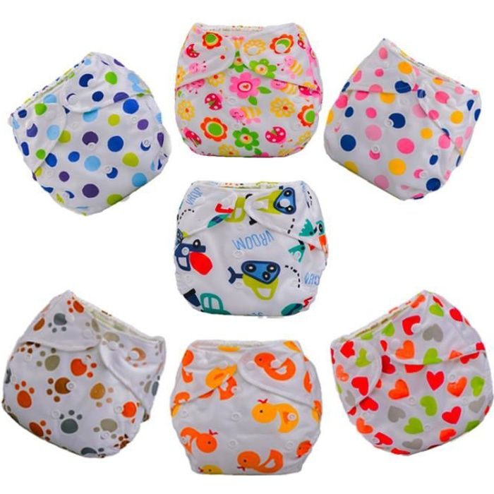 LOT 7 COUCHES LAVABLES bébé TE1 + 14 INSERT MICROFIBRE bébé fille ou