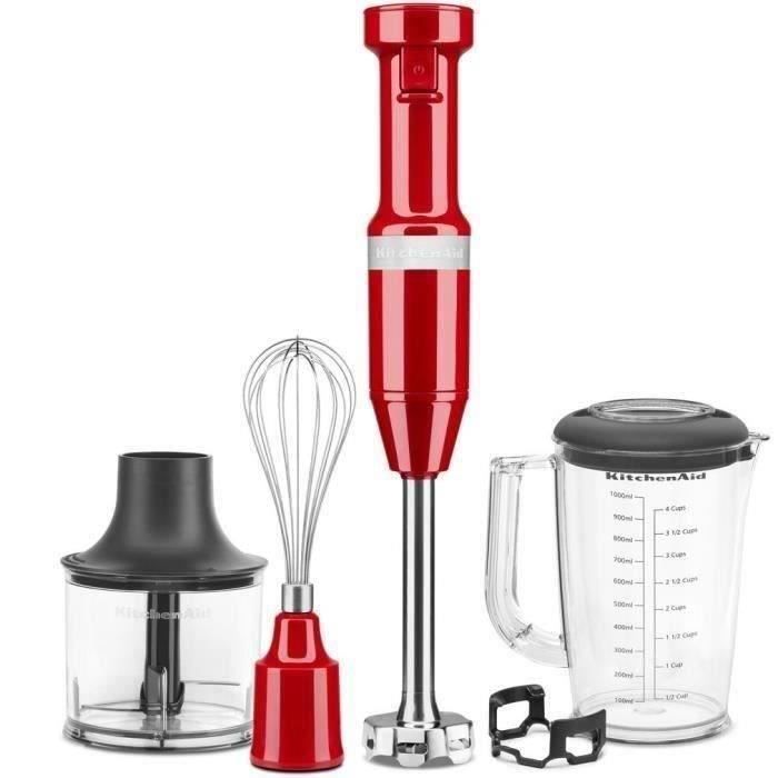 KITCHEN AID 5KHBV83EER - Mixeur plongeant compact avec fil 180W - Axe mélangeur amovible avec lame en acier inoxydable - Rouge