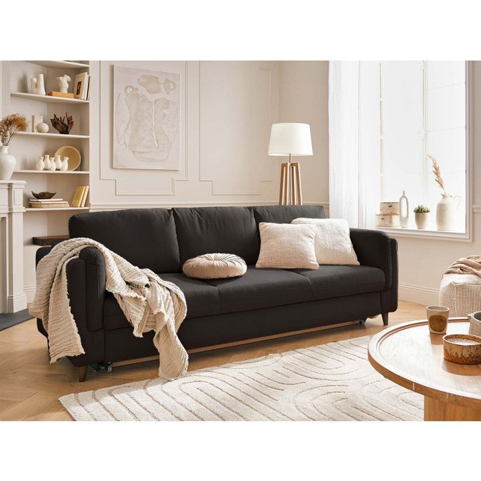 Brooke - canapé 3 places - convertible - en velours - Gris foncé