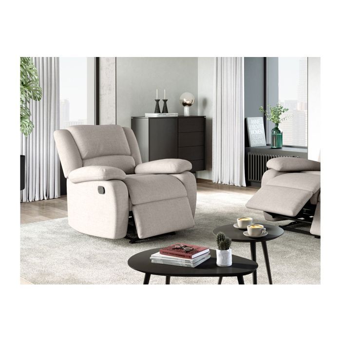 Fauteuil Relaxation manuel LEO en Tissu - Beige - L88 x P93 x H96cm - LOUNGITUDE Fauteuil Relaxation manuel LEO en Tissu - Beige - L88 x P93 x H96cm - LOUNGITUDE