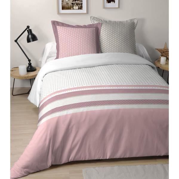 Housse de Couette Blush Girly Rose/Blanc 240x260 cm 100% Coton