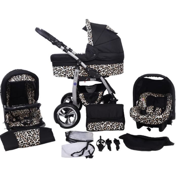 Poussette Lux4Kids Dino noir l opard 3en1 avec si ge b b