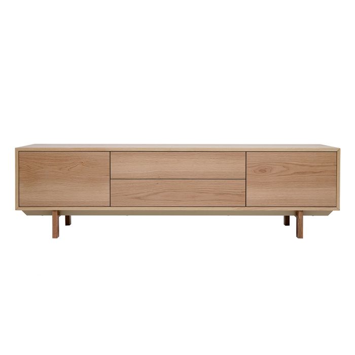 Miliboo - Meuble TV scandinave bois clair chêne 2 portes 2 tiroirs L180cm SID