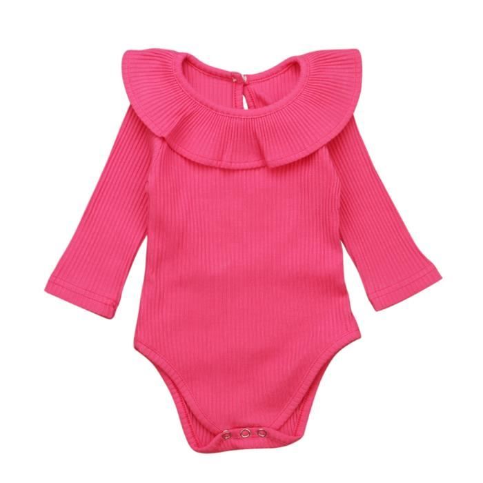 Bebe Fille Body A Rayures Col Falbala Manche Longue Barboteuse Couleur Pure Combishort Nouveau Ne Rouge Cdiscount Pret A Porter
