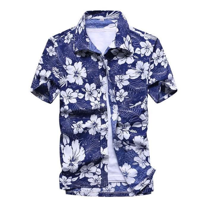 Chemise De Plage Homme Manches Courte Imprime Vacances Casual Vetements Chemise Homme Ete Bleu Achat Vente Chemise Chemisette Cdiscount