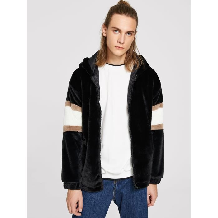 Manteau duveteux homme noir clearance