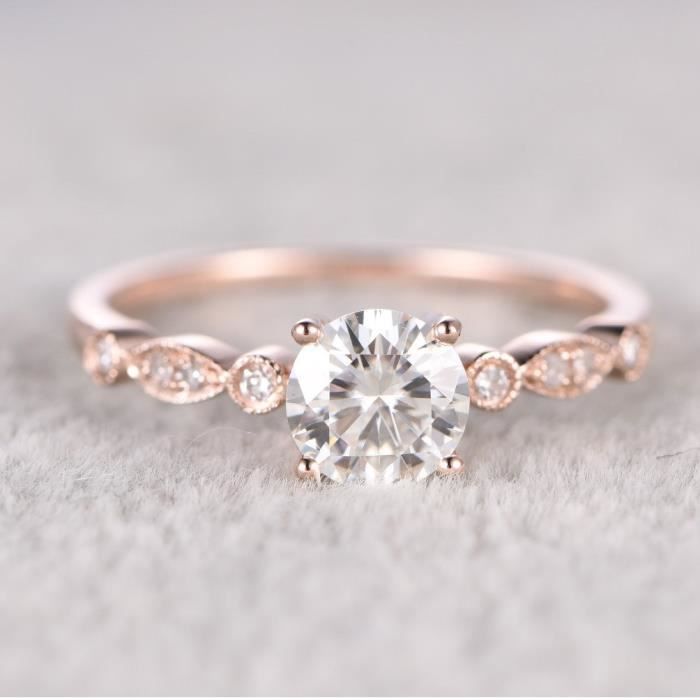 Mganite Bague De Diamant Bague De Mariage Milgrain Bande Art Deco