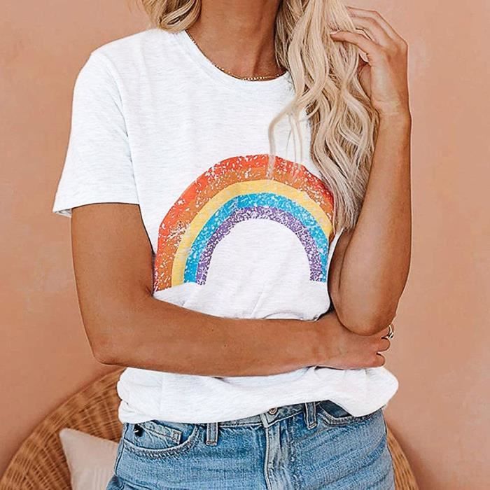 mode-f-minine-o-cou-imprim-d-contract-manches-courtes-tops-l-che-t