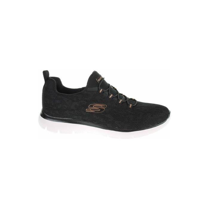 Skechers Baskets Femme - SKECHERS Summits Leopard Spor - Noir - Lacets - Dessus Synthétique