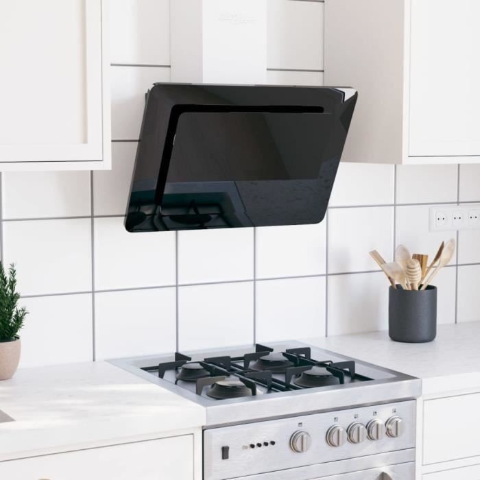 2758&JILI® MODERMNE Hotte décorative élégant Hotte aspirante murale 60 cm Acier inoxydable et verre trempé Noir - professionnelle