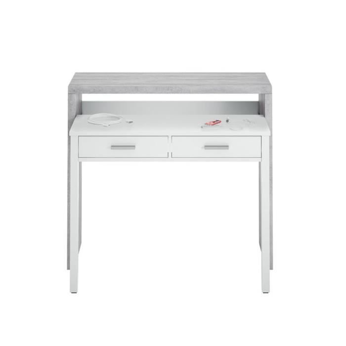 Bureau avec 1 étagère - niche et 2 tiroirs coloris Blanc Artik - Ciment en mélamine - Dim: 88 x 99 x 36 cm Bureau avec 1 étagère - niche et 2 tiroirs coloris Blanc Artik - Ciment en mélamine - Dim: 88 x 99 x 36 cm