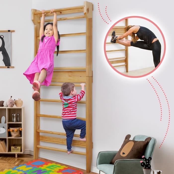 physionics echelle suedoise pour adultes et enfants murale 195x80x14 cm espalier en bois gymnastique fitness sport cdiscount sport