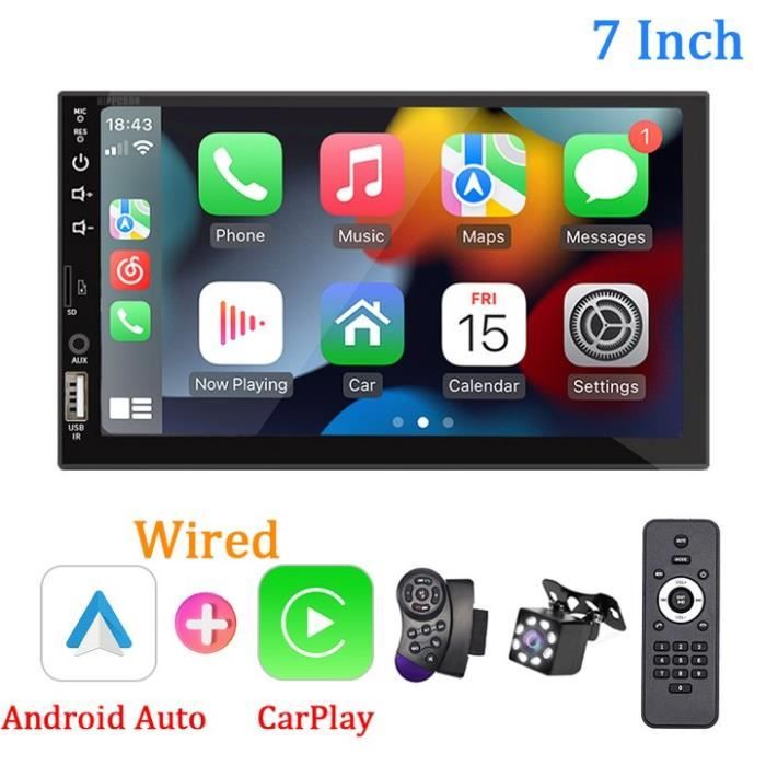 Autoradio bluetooth lecteur multimédia 1Din Carplay Android Auto mirrorlink radio FM vue arrière Lecteur MP5+Caméra télécommande