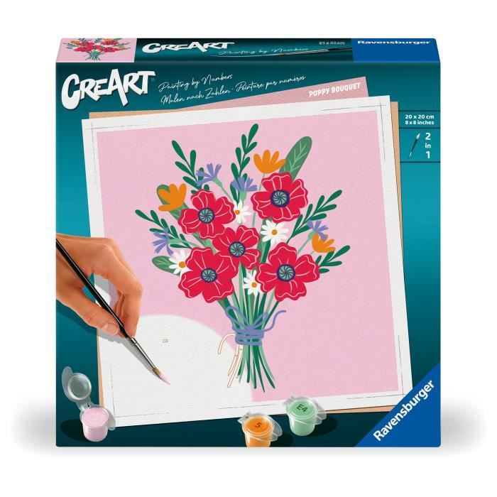 CreArt 20x20 cm Poppy bouquet Loisir créatif Adulte Peinture par numéros 25519 Ravensburger