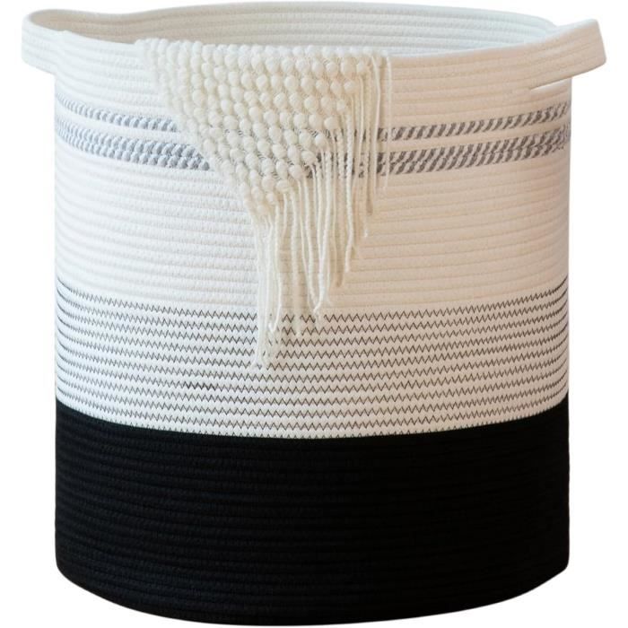 Panier à Linge Tissé En Corde De Coton - Avec Poignée Et Pompon - Rangement Déco Pour Maison