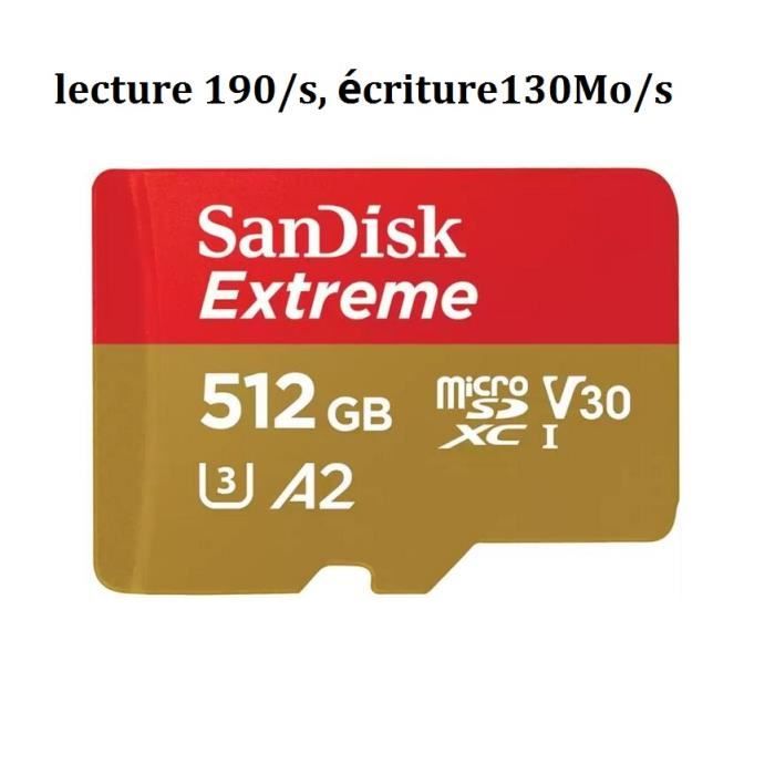 SanDisk Extreme carte mémoire Micro SDXC A2 Classe 10 U3 V30 vitesse de lecture 190Mo/ écriture 130Mo/ version 2022 - vue 3