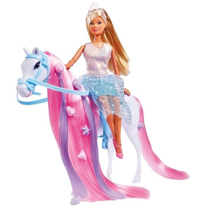 simba - steffi love princesse et cheval - poupée mannequin 29cm - robe + tiare - accessoires de coiffure inclu