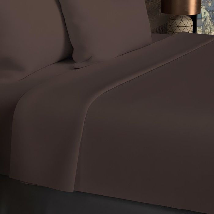 Drap plat en coton 57 fils 240x290 cm UNI brun par Soleil docre Drap plat en coton 57 fils 240x290 cm UNI brun par Soleil docre