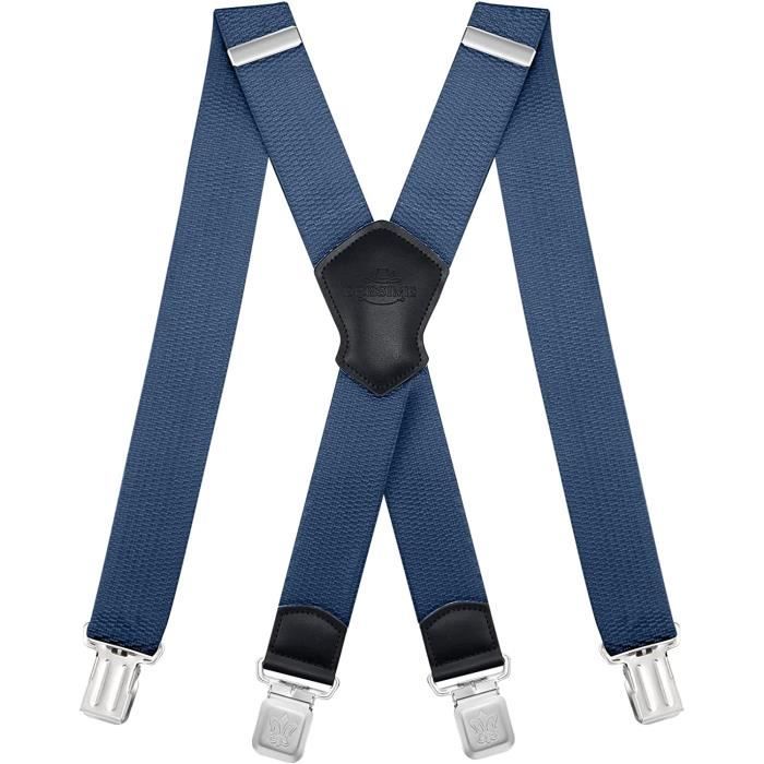 Bretelles Larges Réglables Pour Homme - 6 Clips, Forme Y, élastiques Bleu 3.5x125 Cm, Neuves Avec étiquettes