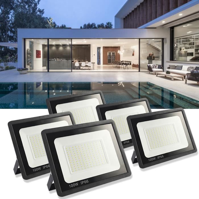 5PCS Projecteurs LED 100W Spot Extérieur Haute luminosité Imperméable IP66 Blanc froid 6000K