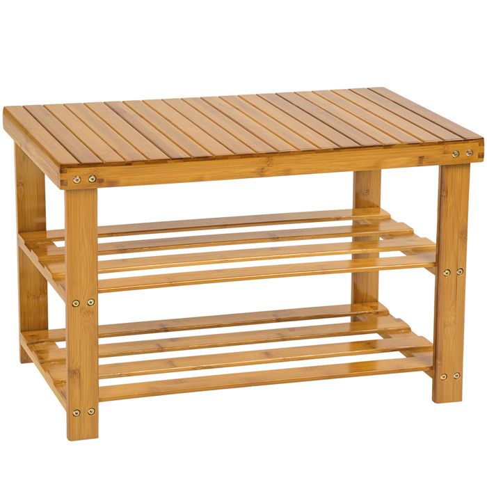 Tectake Meuble &agrave; chaussures bambou 2 niveaux 70x28x45,5cm
