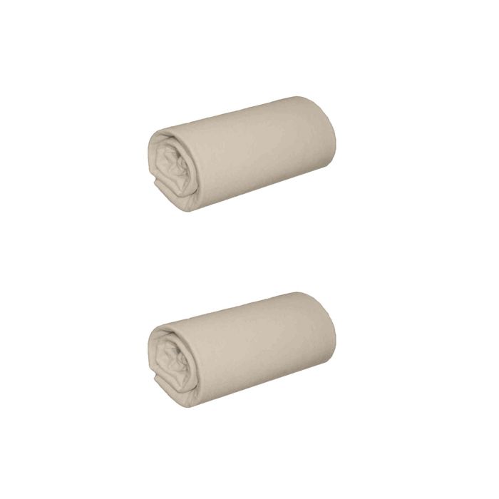 Lot de 2 draps housses jersey beige bonnet 30 cm 100% coton biologique 80x200 - Beige - Terre de Nuit