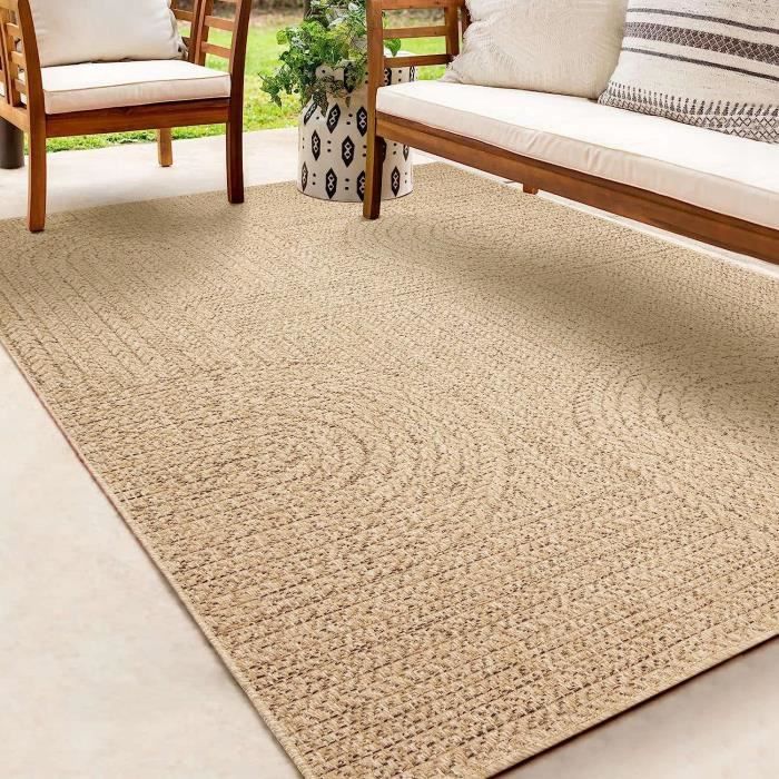 Tapis extérieur - THE CARPET - aspect jute - Motif Arc-en-ciel - 140x200 - Résistant UV (5006)