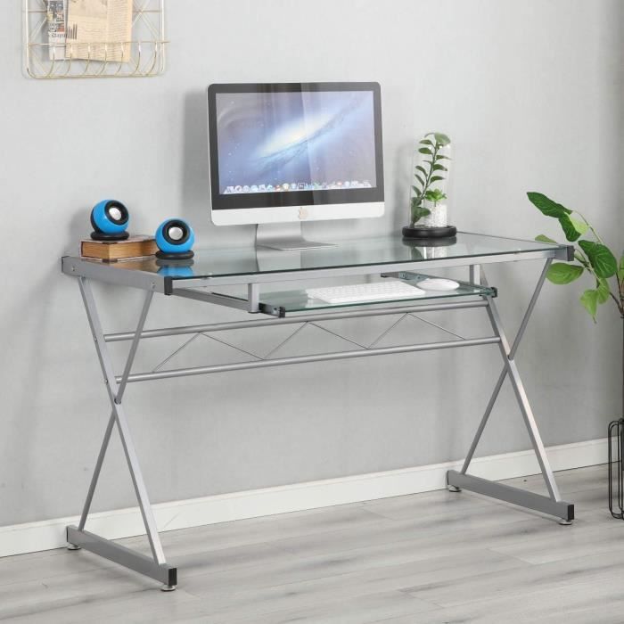 Bureau Informatique D Ordinateur En Verre Tremp Avec Plateau De
